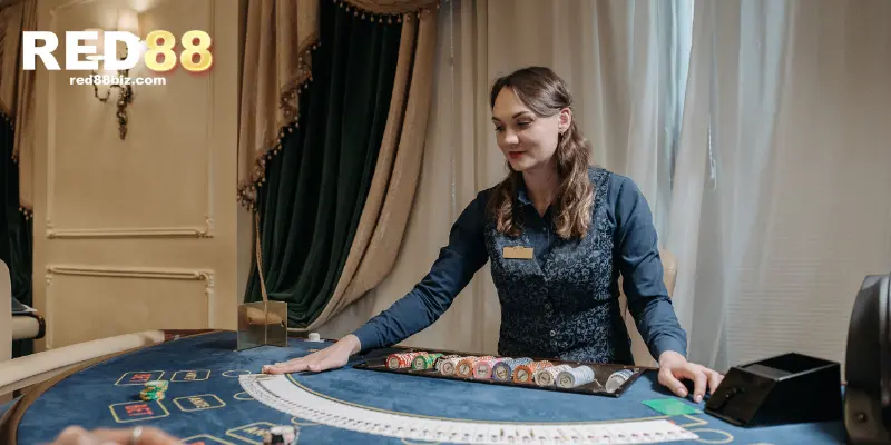 Hình ảnh nữ dealer ở ván cược