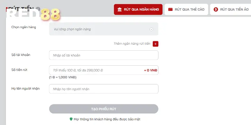 Rút tiền tại RED88 rất an toàn và nhanh chóng